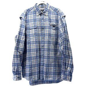Vineyard Vines Harbor Shirt Mens Large Blue White Plaid Vented Pockets Hook Loop